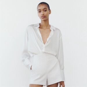 Zara White Silky Button Down Top Size S